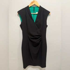 Calvin Klein Black Ruched Sheath Dress Size 6 Sleeveless Career Office Work Midi